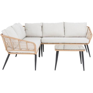 Ambia Garden Loungegarnitur, Natur, Dunkelgrau, Beige, Metall, Kunststoff, Glas, Textil, Füllung: Schaumstoff,Polyester, 198x198 cm, Loungemöbel, Loungemöbel-Sets