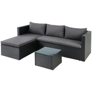 Ambia Garden Loungegarnitur, Schwarz, Dunkelgrau, Metall, Kunststoff, Glas, Textil, Füllung: Komfortschaum,Komfortschaum, 215x142 cm, Loungemöbel, Loungemöbel-Sets