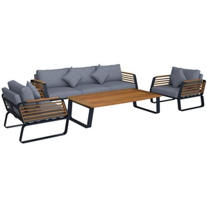 Ambia Garden Loungegarnitur Teakholz, Dunkelgrau, Holz, Metall, Teakholz, Loungemöbel, Loungemöbel-Sets