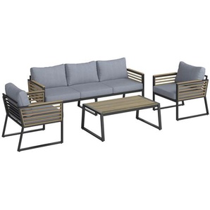 Ambia Garden Loungegarnitur Teakholz, Schwarz, Holz, Metall, Teakholz, 203x74.5x85 cm, Loungemöbel, Loungemöbel-Sets