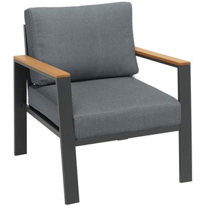 Ambia Garden Loungesessel, Anthrazit, Grau, Natur, Holz, Metall, Textil, Eukalyptusholz, massiv, Füllung: Schaumstoff, Polyester, eckig, 73x74x75 cm, Loungemöbel, Lounge-Sessel