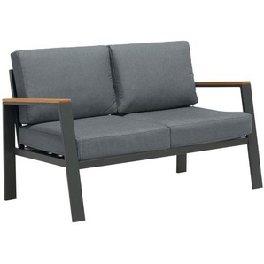 Ambia Garden Loungesofa, Anthrazit, Grau, Natur, Holz, Metall, Textil, Eukalyptusholz, massiv, 2-Sitzer, Füllung: Schaumstoff, Polyester,Komfortschaum, 132x74x75 cm, Loungemöbel, Gartensofas