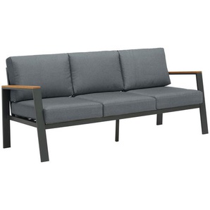 Ambia Garden Loungesofa, Anthrazit, Grau, Natur, Holz, Metall, Textil, Eukalyptusholz, massiv, 3-Sitzer, Füllung: Komfortschaum, 191x74x75 cm, Loungemöbel, Gartensofas