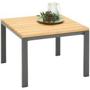 Ambia Garden Loungetisch, Anthrazit, Natur, Holz, Metall, Eukalyptusholz, massiv, quadratisch, eckig, 65x40x65 cm, Loungemöbel, Loungetische