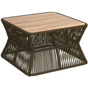 Ambia Garden Loungetisch, Teak, Olivgrün, Holz, Metall, Textil, Akazie, massiv, quadratisch, Sockel, 70x40x70 cm, Loungemöbel, Loungetische