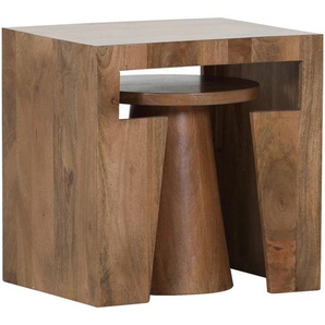 Ambia Home Beistelltischset, Braun, Holz, 2-teilig, Mangoholz, massiv, rechteckig, 40x50x50 cm, Sitzgelegenheit, Wohnzimmer, Wohnzimmertische, Satztische