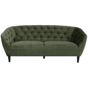 Ambia Home Chesterfield-Sofa, Dunkelgrün, Textil, Kautschukholz, massiv, 3-Sitzer, 191x78x84 cm, Wohnzimmer, Sofas & Couches, Sofas, Chesterfield Sofas