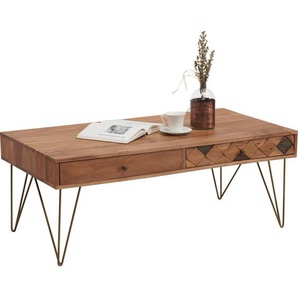 Ambia Home Couchtisch, Akazie, Bronze, Holz, Metall, Holzwerkstoff, Akazie, massiv, 2 Schubladen, rechteckig, 60x45x115 cm, Wohnzimmer, Wohnzimmertische, Couchtische, Metall-Couchtische