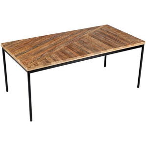 Ambia Home Couchtisch, Schwarz, Hellbraun, Holz, Mangoholz, vollmassiv, Holz, rechteckig, Rundrohr, 55x45x110 cm, einfacher Aufbau, Wohnzimmer, Wohnzimmertische, Couchtische