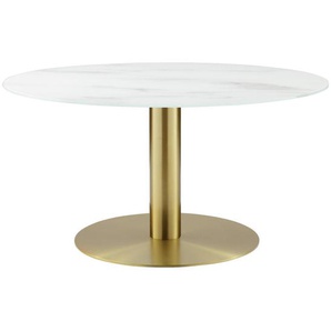 Ambia Home Couchtisch, Weiß, Gold, Metall, Glas, Marmoroptik, rund, Säule, Bodenplatte, 80x45x80 cm, einfacher Aufbau, Wohnzimmer, Wohnzimmertische, Couchtische, Couchtische Marmoroptik