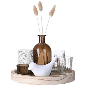 Ambia Home Kerzenhalter-Set, Mehrfarbig, Holz, Metall, Glas, Stein, Naturmaterialien, 10-teilig, Paulownia, vollmassiv, Abstraktes, rund, 15 cm, zum Stellen, Dekoration, Kerzen & Zubehör, Kerzenhalter