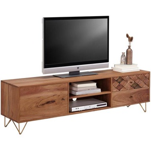 Ambia Home Lowboard, Natur, Holz, Metall, Holzwerkstoff, Akazie, 2 Fächer, 2 Schubladen, 160x45x35 cm, Holzmöbel, Kleinmöbel Holz, Holzkommoden, Lowboards Holz