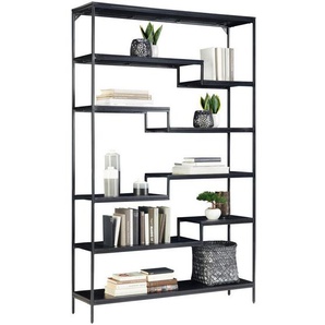 Ambia Home Regal, Schwarz, Holz, Mangoholz, 9 Fächer, 120x190x30 cm, stehend, Arbeitszimmer, Büroregale, Bücherregale