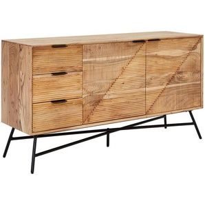 Ambia Home Sideboard, Schwarz, Akazie, Metall, Akazie, Holz, 1 Fächer, 3 Schubladen, 145x80x45 cm, Beimöbel erhältlich, stehend, Schlafzimmer, Schlafzimmer Kommoden