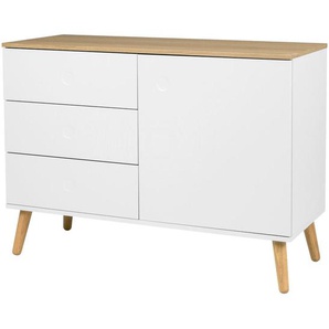 Ambia Home Sideboard, Weiß, Eiche, Holzwerkstoff, Eiche, furniert,massiv, 1 Fächer, 3 Schubladen, 109x79x43 cm, Beimöbel erhältlich, Wohnzimmer, Kommoden & Sideboards, Sideboards