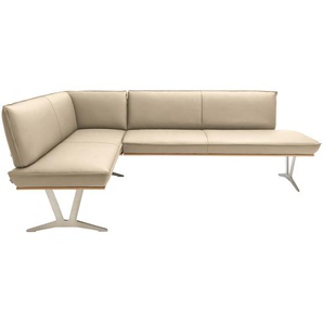 Ambiente Eckbank, Beige, Holz, Metall, Leder, Echtleder, Nappaleder, Dickleder, Wildeiche, L-Form, 237x162 cm, Fußauswahl, Lederauswahl, Stoffauswahl, Typenauswahl, in verschiedenen Holzarten erhältlich, Esszimmer, Bänke, Eckbänke