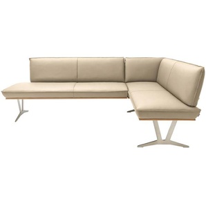 Ambiente Eckbank, Beige, Holz, Metall, Leder, Echtleder, Nappaleder, Dickleder, Wildeiche, L-Form, 237x162 cm, Fußauswahl, Lederauswahl, Stoffauswahl, Typenauswahl, in verschiedenen Holzarten erhältlich, Esszimmer, Bänke, Eckbänke