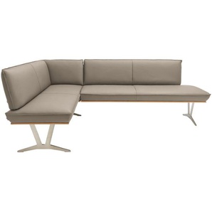 Ambiente Eckbank, Taupe, Holz, Metall, Leder, Echtleder, Nappaleder, Dickleder, Wildeiche, L-Form, 237x162 cm, Fußauswahl, Lederauswahl, Stoffauswahl, Typenauswahl, in verschiedenen Holzarten erhältlich, Esszimmer, Bänke, Eckbänke