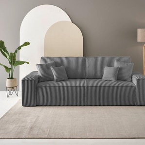 andas 3-Sitzer FINNLEY Schlafsofa 257 cm, Schlaffunktion mit Bettkasten (200/136cm), in Aqua Clean-Bouclé, Struktur fein u. Cord