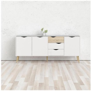 andas Kommode Oslo, Sideboard, Aufbewahrung, Schubladenschrank, Stauraum, Breite 196 cm, Höhe 82 cm, 3 Türen und 3 Schubladen