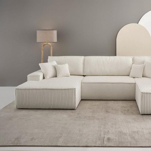 andas Wohnlandschaft FINNLEY U-Form XXL 329 cm, Schlafsofa, Schlaffunktion m. Bettkasten, (194/139 cm), Bouclé, Struktur und Cord