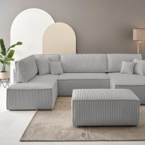 andas Wohnlandschaft FINNLEY U-Form XXL 329 cm, Schlafsofa, Schlaffunktion m. Bettkasten, (194/139 cm), Bouclé, Struktur und Cord