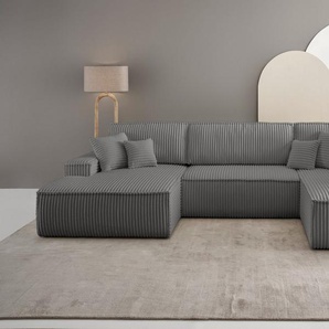 andas Wohnlandschaft FINNLEY U-Form XXL 329 cm, Schlafsofa, Schlaffunktion m. Bettkasten, (194/139 cm), Bouclé, Struktur und Cord