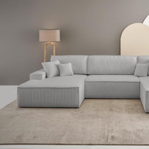 andas Wohnlandschaft FINNLEY U-Form XXL 329 cm, Schlafsofa, Schlaffunktion m. Bettkasten, (194/139 cm), Bouclé, Struktur und Cord