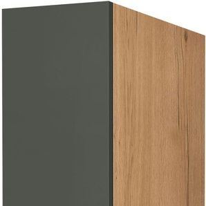 Apothekerschrank NOBILIA Easytouch, mit 5 Einhängekörben, Breite 30 cm, Höhe 216,6 cm Schränke Gr. B/H/T: 30cm x 216,6cm x 58,3cm, grün (front: lacklaminat mineralgrün ultramatt, korpus: eiche sierra nachbildung) vormontiert, Ein- und Auszugsdämpfung