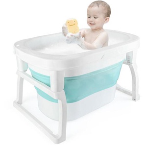 Aqrau - Babybadewanne Faltbare Babybadewanne mit rutschfestem Badekissen Tragbare Baby Badewanne für Kinder von 0–3 Jahren (Blue)