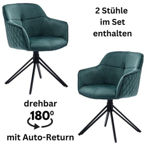 Armlehnstuhl STOLKOM Emma, grün (grün, schwarz, schwarz), B:59cm H:82cm T:62cm, Polyester, Stühle, 180 grad drehbar mit Auto-Return