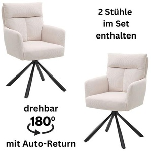 Armlehnstuhl STOLKOM Sofia, hell beige, schwarz, schwarz, B:60cm H:93cm T:67cm, Polyester, Stühle, 180 grad drehbar mit Auto-Return, Federkern im Sitz