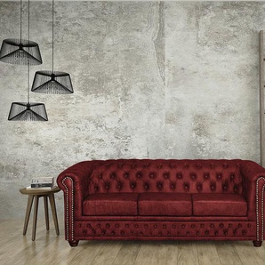 Sofa Kamaru 3-Sitzer Kunstleder Rot Kunstleder 203 x 72 x 86cm Industrial