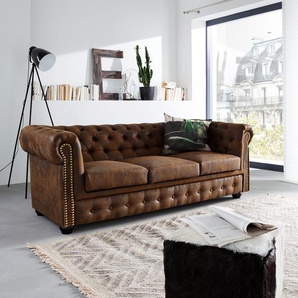 Sofa Torquay 3-Sitzer Braun Microfaser 196 x 72 x 88cm Industrial