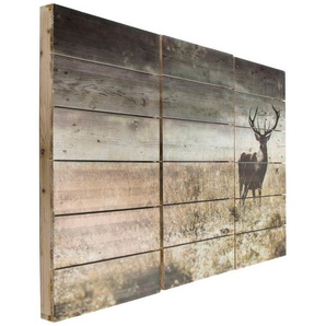 Art for the home Holzbild Woodland Stag, Hirsche (3 St)