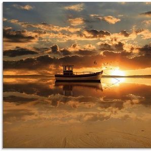 Artland Glasbild Das Fischerboot im Sonnenuntergang, Boote & Schiffe (1 St), in verschiedenen Größen