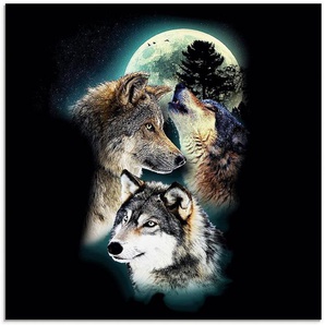 Artland Glasbild Phantasie Wolf Wölfe mit Mond, Wildtiere (1 St), in verschiedenen Größen