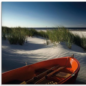 Artland Glasbild Rotes Boot am Strand..., Boote & Schiffe (1 St), in verschiedenen Größen