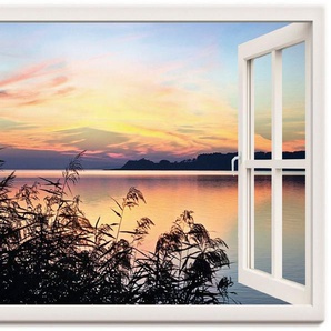 Artland Leinwandbild Fensterblick - Abendrot im Schilf, weiß, Fensterblick (1 St), auf Keilrahmen gespannt
