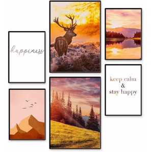 Artland Poster Natur im Sonnenuntergang, Berge & Alpenbilder (Set, 6 St), 6er Set, 2xDIN A3 / 4xDIN A4, ohne Rahmen