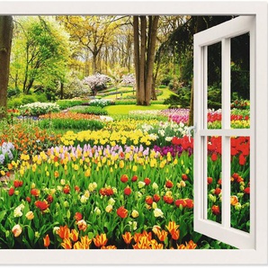 Artland Wandbild Fensterblick Tulpen Garten Frühling, Fensterblick (1 St), als Alubild, Outdoorbild, Leinwandbild, Poster, Wandaufkleber