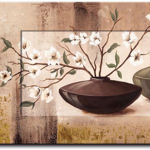 Artland Wandbild Golden eingerahmte Kirschblüten, Vasen & Töpfe (1 St)