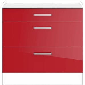 Auszugsunterschrank IMPULS KÜCHEN Turin, Breite/Höhe: 90/72,3 cm, mit Soft-Close Schränke Gr. B/H/T: 90 cm x 72,3 cm x 57,9 cm, Rot Hochglanz, rot (rot hochglanz) Küchenunterschrank vormontiert, mit Schubkasten, Auszügen