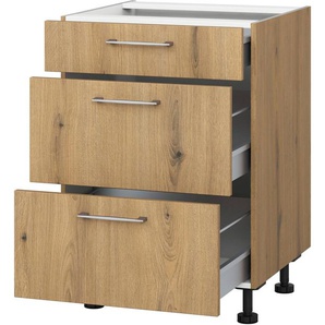 Auszugsunterschrank KOCHSTATION KS-Trea U2AS60 Schränke Gr. B/H/T: 60cm x 75cm x 56cm, braun (eiche astig) mit drei Auszügen, Breite 60 cm, Höhe 75 cm