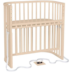 Babybay Beistellbett, Beige, Holz, Buche, vollmassiv, 56.50x96.50x96 cm, Sprossen im Normabstand, Lattenrost stufenlos höhenverstellbar, zur Sitzbank umbaubar, zum Gitterbett sehr stabil, Babymöbel, Babybetten, Beistellbetten