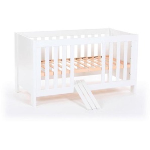 Babybay Gitterbett babybay, Weiß, Holz, Buche, 146x80x75 cm, als Beistellbett verwendbar, zum Juniorbett umbaubar, höhenverstellbar, Sitzsofa Aufbauanleitung im Karton, Lattenrost inklusive, Schlupfsprossen, Babymöbel, Babybetten, Gitterbetten