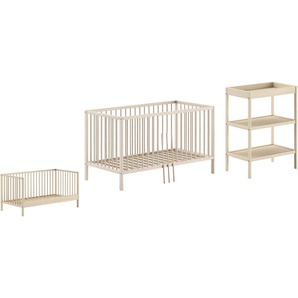 Babymöbel-Set VIPACK Dino ist das ideale Start Set für Ihr Kind aus massiver Buche Schlafzimmermöbel-Sets Gr. ohne Matratze, B/H: 70cm x 140cm, beige (natur) Baby Baby-Juniorbett u. Wickelregal inkl. wahlweise in 3 Farben erhältlich