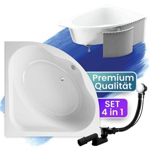 Badewanne Eckbadewanne 150x150 mit Styroporverkleidung, Ablauf & Füße gratis - Komplettset 4in1 Original Acryl Wanne Siphon Badland standard