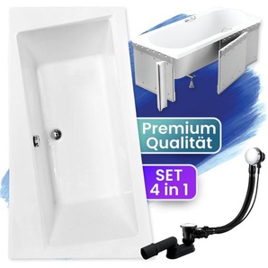 Badewanne Eckbadewanne 170x110 Links mit Styroporverkleidung, Ablauf & Füße gratis - Komplettset 4in1 Original Acryl Wanne Siphon Badland infinity