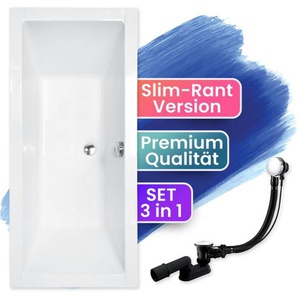 Badewanne Rechteck 190x90, Ablaufgarnitur & Füßen gratis - Komplettset 3in1 Original Acryl Wanne Premium Siphon - Made in eu Badland quadro slim